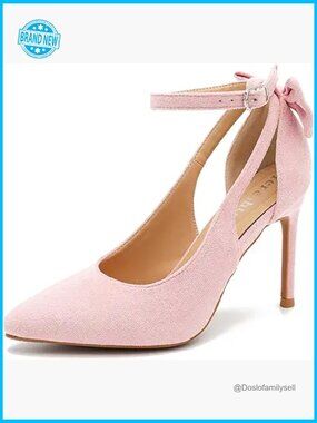 Pointed Toe Stiletto High Heels with Bow Ankle Strap Pumps Dress Shoes
